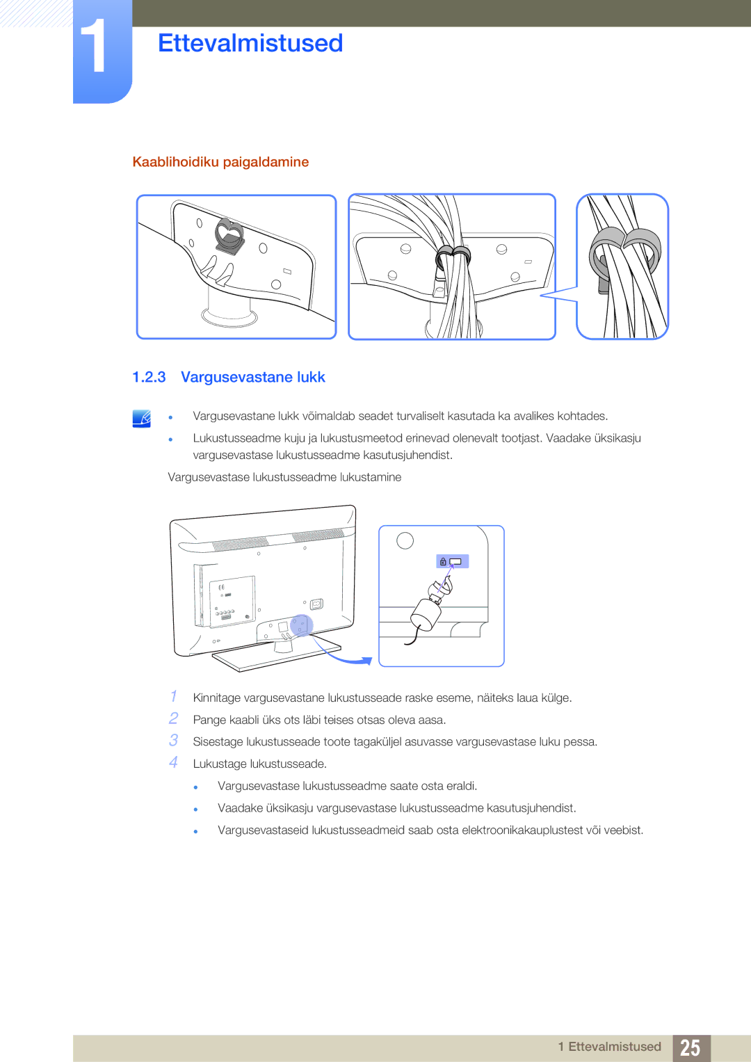 Samsung LH40HDBPLGD/EN manual Vargusevastane lukk, Kaablihoidiku paigaldamine 