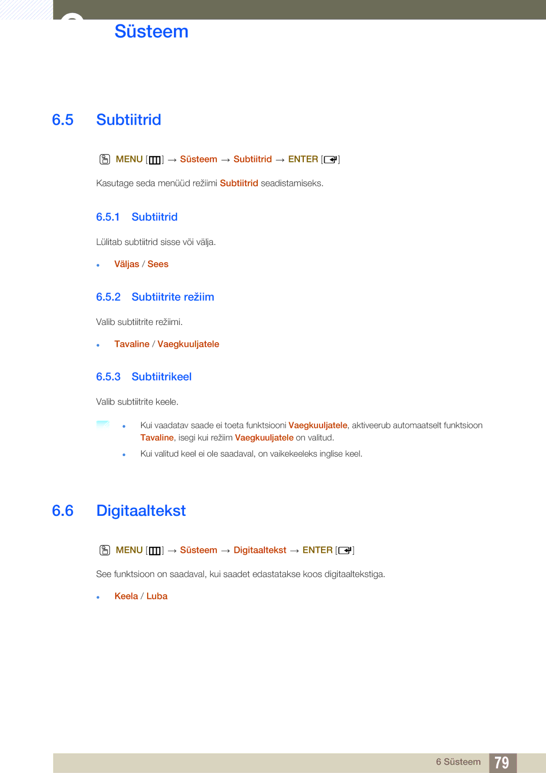 Samsung LH40HDBPLGD/EN manual Subtiitrid, Digitaaltekst, Subtiitrite režiim, Subtiitrikeel 