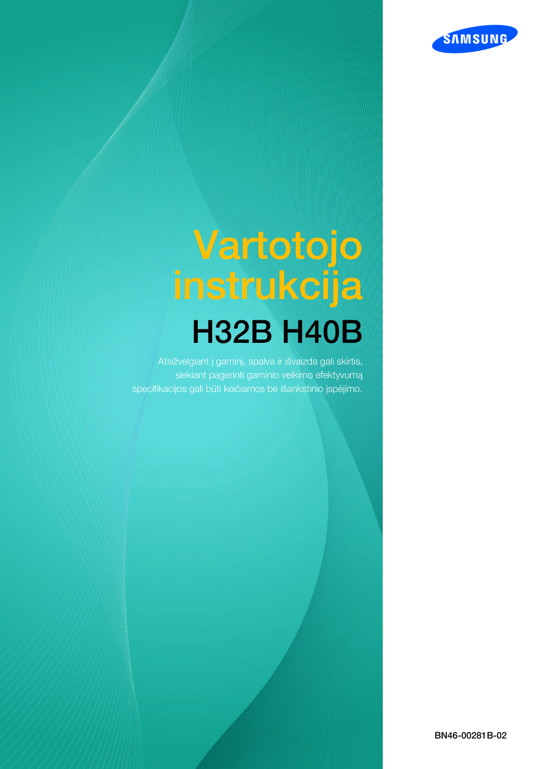 Samsung LH40HDBPLGD/EN manual Vartotojo instrukcija 