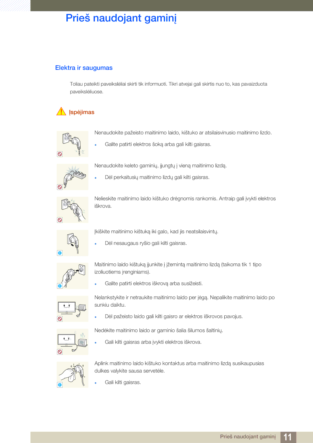 Samsung LH40HDBPLGD/EN manual Elektra ir saugumas, Įspėjimas 