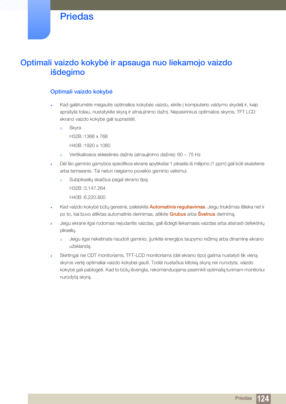 Samsung LH40HDBPLGD/EN manual Optimali vaizdo kokybė 