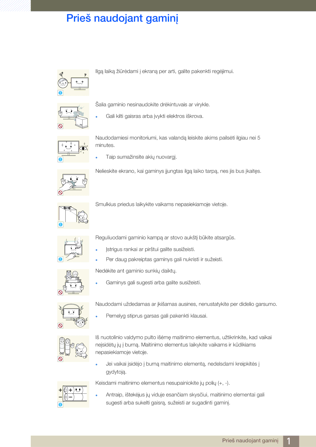 Samsung LH40HDBPLGD/EN manual Sugesti arba sukelti gaisrą, sužeisti ar sugadinti gaminį 