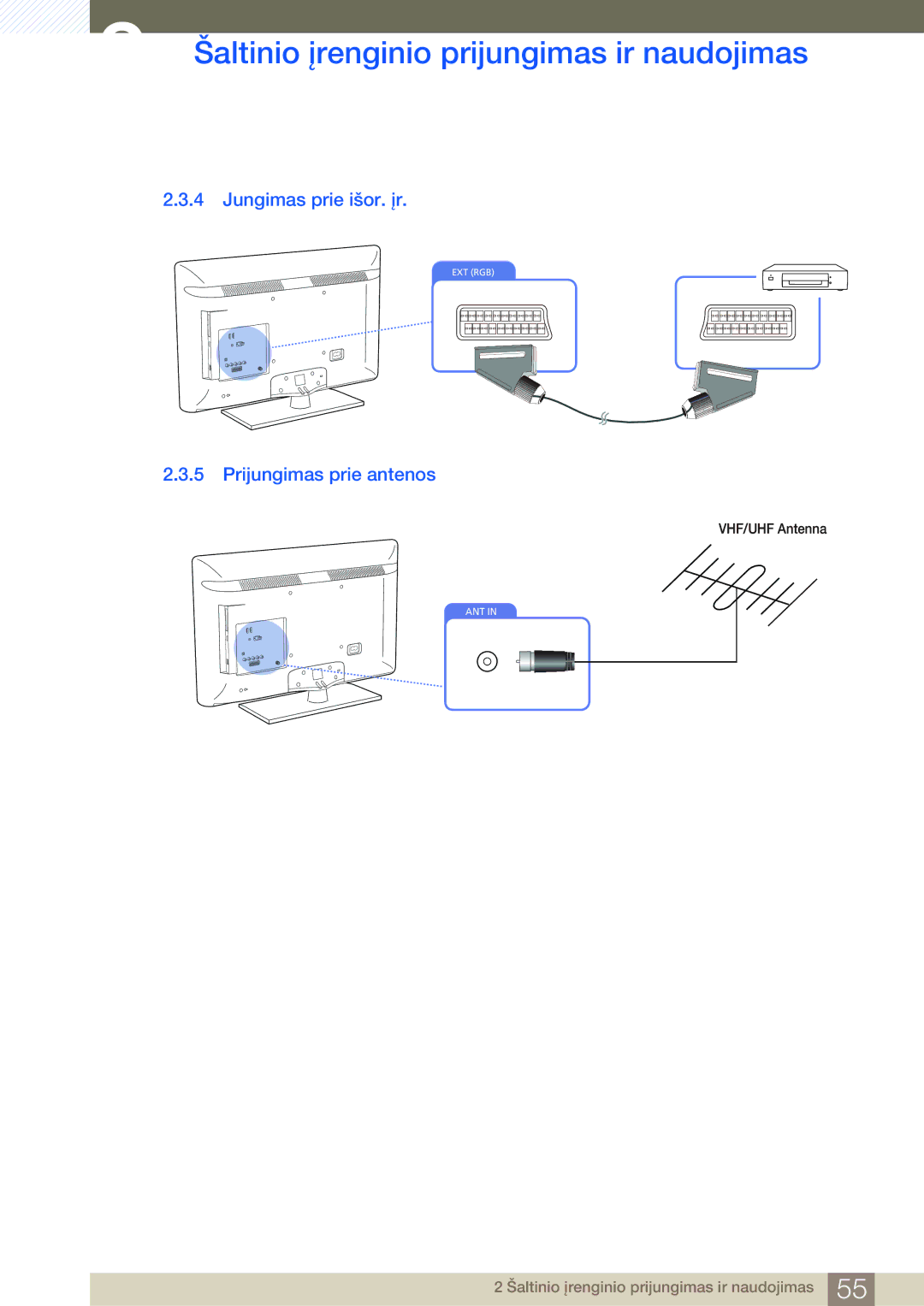 Samsung LH40HDBPLGD/EN manual Jungimas prie išor. įr, Prijungimas prie antenos 