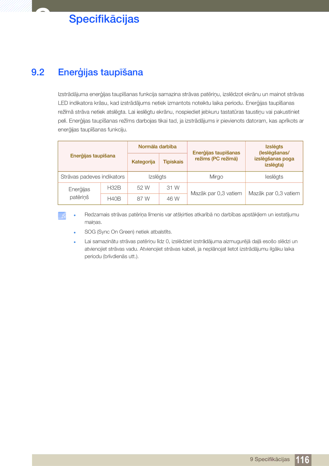 Samsung LH40HDBPLGD/EN manual Enerģijas taupīšana 