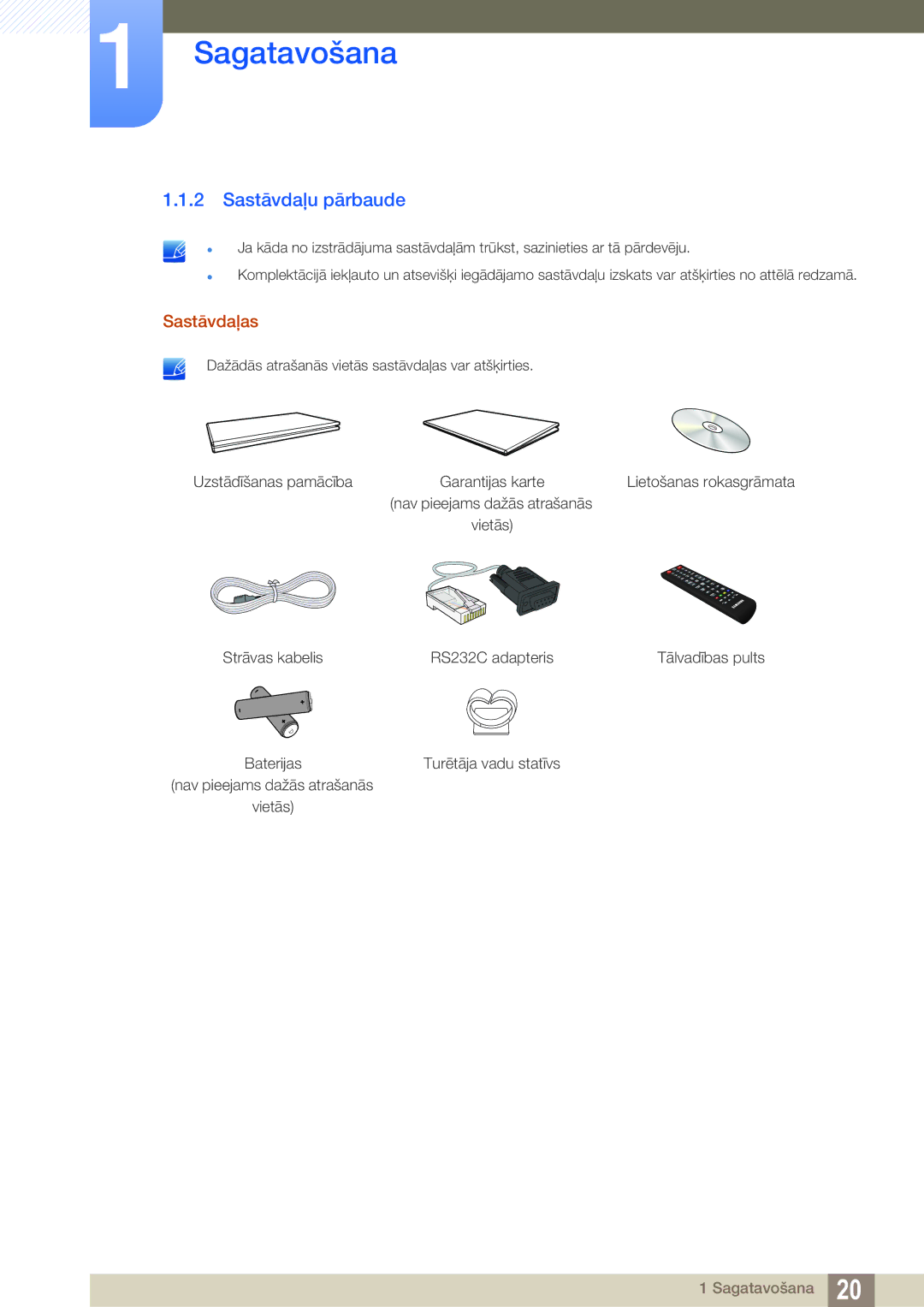 Samsung LH40HDBPLGD/EN manual Sastāvdaļu pārbaude, Sastāvdaļas 