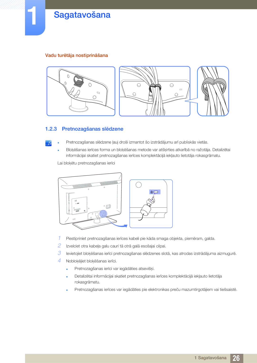 Samsung LH40HDBPLGD/EN manual Pretnozagšanas slēdzene, Vadu turētāja nostiprināšana 