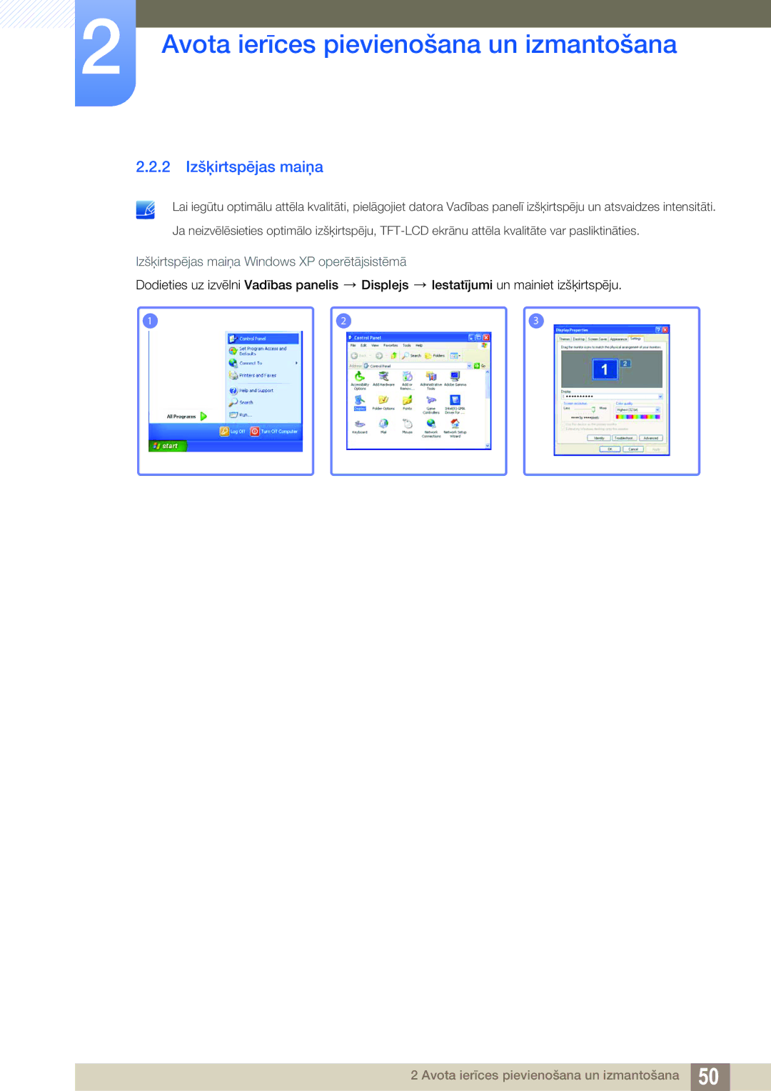 Samsung LH40HDBPLGD/EN manual 2 Izšķirtspējas maiņa 