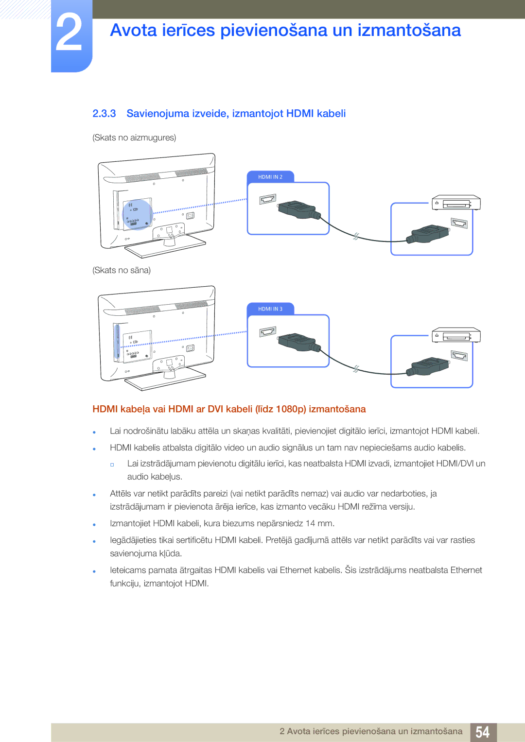 Samsung LH40HDBPLGD/EN manual Savienojuma izveide, izmantojot Hdmi kabeli 