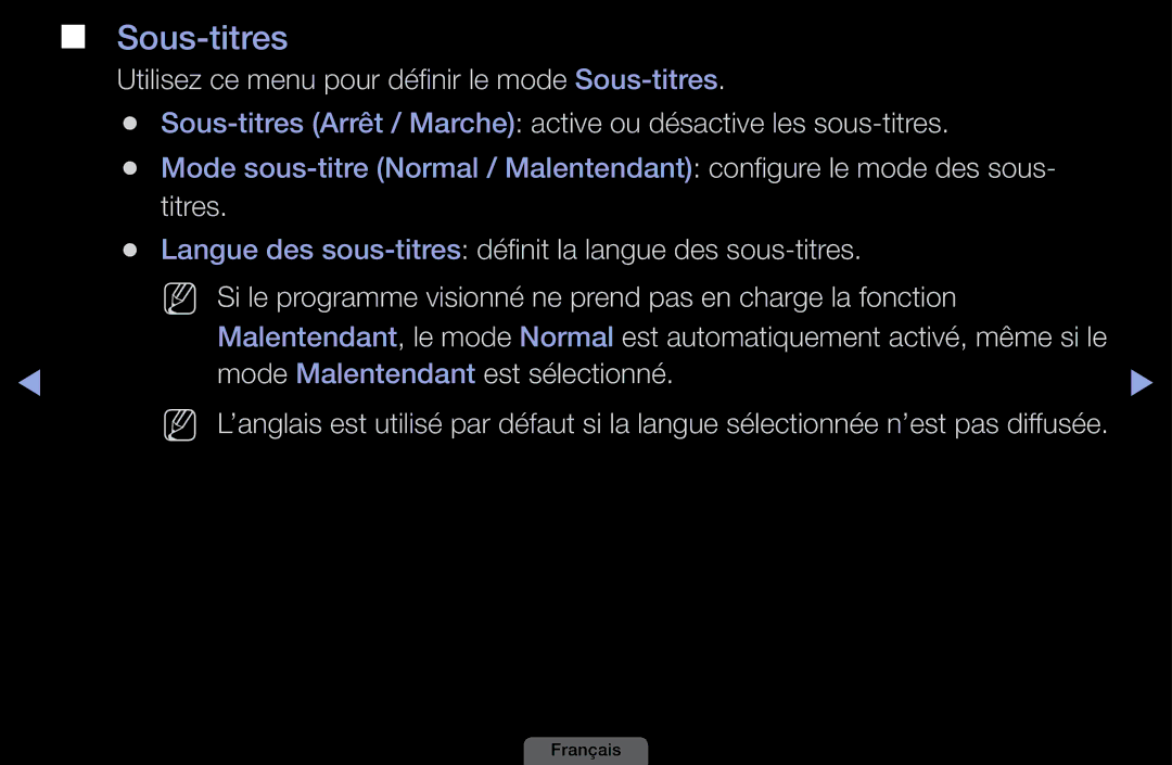 Samsung LH40HEPLGD/EN, LH46HEPLGD/EN manual Sous-titres, Mode Malentendant est sélectionné 