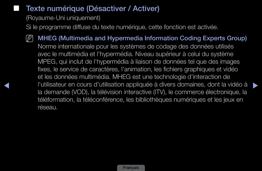 Samsung LH46HEPLGD/EN, LH40HEPLGD/EN manual Texte numérique Désactiver / Activer, Royaume-Uni uniquement 