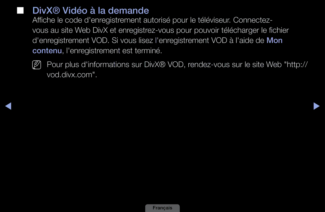 Samsung LH40HEPLGD/EN, LH46HEPLGD/EN manual DivX Vidéo à la demande 