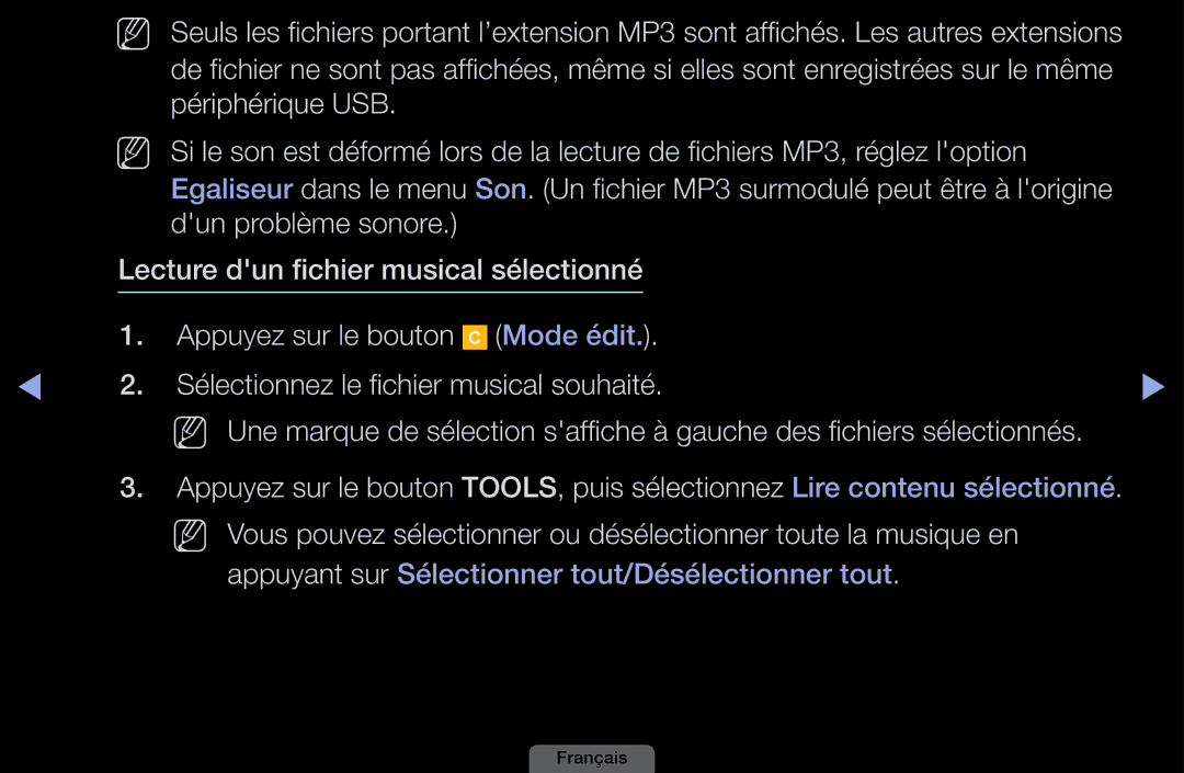 Samsung LH40HEPLGD/EN, LH46HEPLGD/EN manual Périphérique USB, Dun problème sonore Lecture dun fichier musical sélectionné 