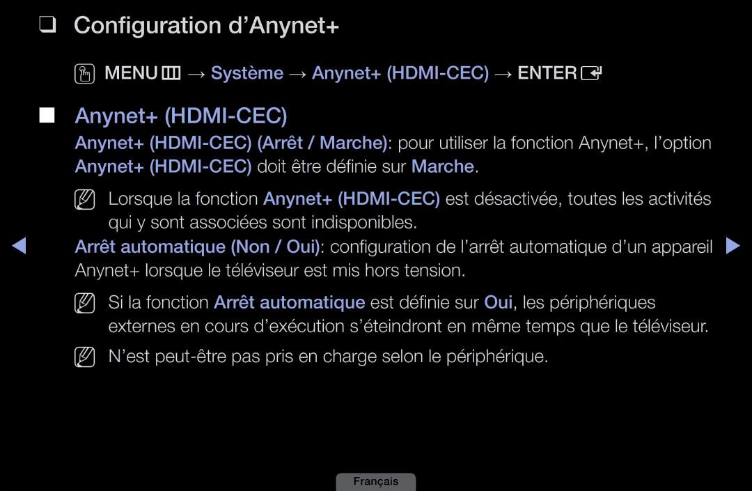 Samsung LH46HEPLGD/EN, LH40HEPLGD/EN Configuration d’Anynet+, NN N’est peut-être pas pris en charge selon le périphérique 