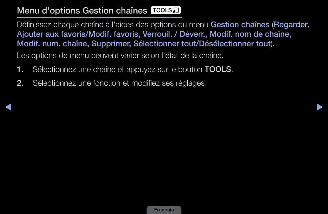Samsung LH46HEPLGD/EN, LH40HEPLGD/EN manual Menu doptions Gestion chaînes t 