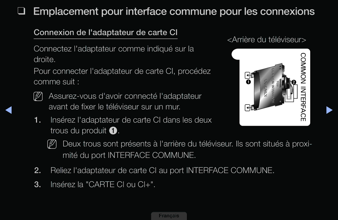 Samsung LH46HEPLGD/EN, LH40HEPLGD/EN manual Emplacement pour interface commune pour les connexions 