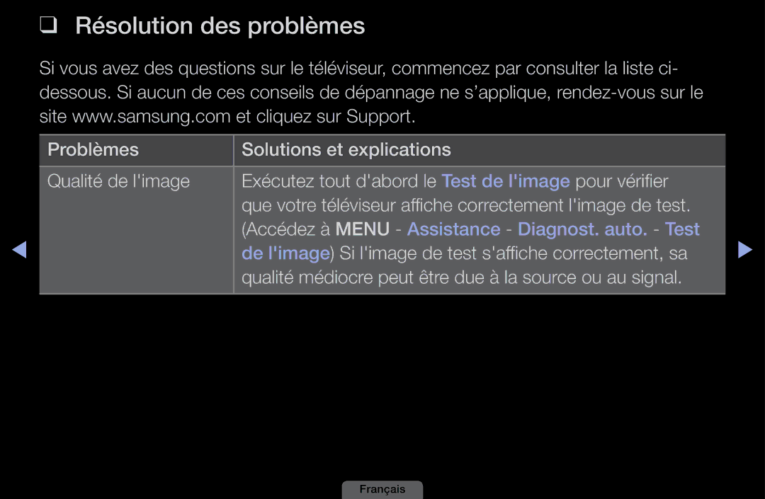 Samsung LH40HEPLGD/EN, LH46HEPLGD/EN manual Résolution des problèmes, De limage Si limage de test saffiche correctement, sa 