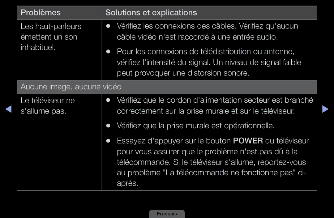 Samsung LH40HEPLGD/EN, LH46HEPLGD/EN manual Correctement sur la prise murale et sur le téléviseur 