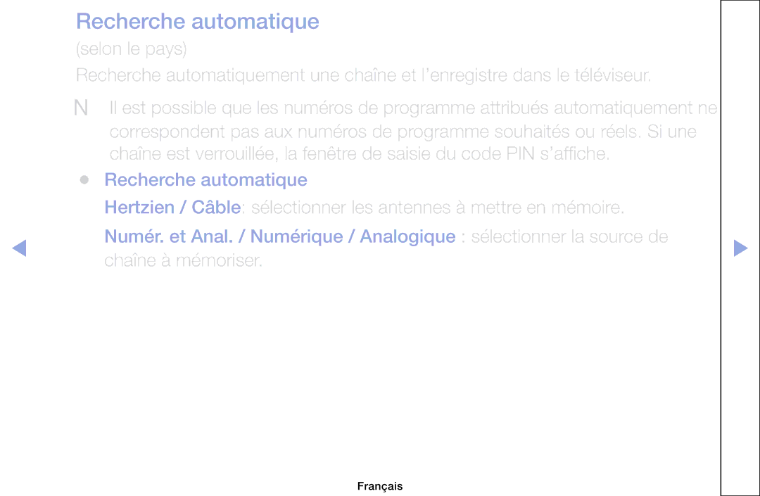 Samsung LH46HEPLGD/EN, LH40HEPLGD/EN manual Recherche automatique, Chaîne à mémoriser 