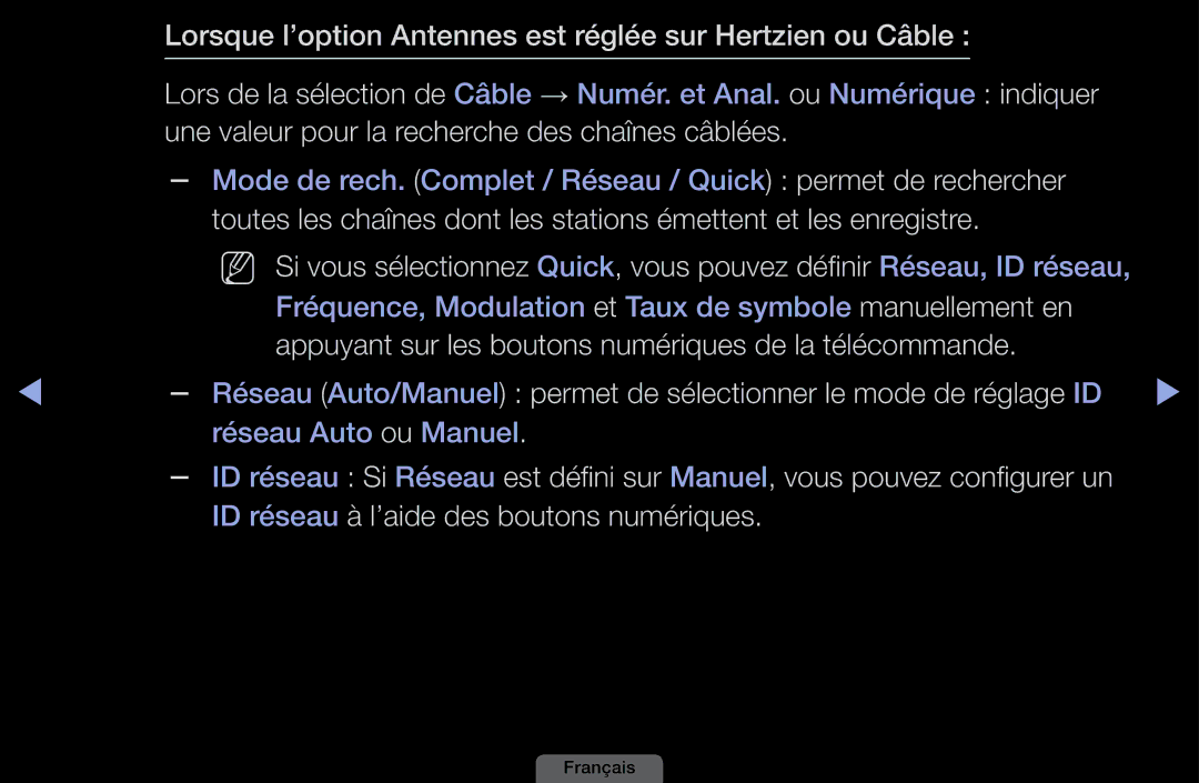 Samsung LH40HEPLGD/EN, LH46HEPLGD/EN manual Lorsque l’option Antennes est réglée sur Hertzien ou Câble 