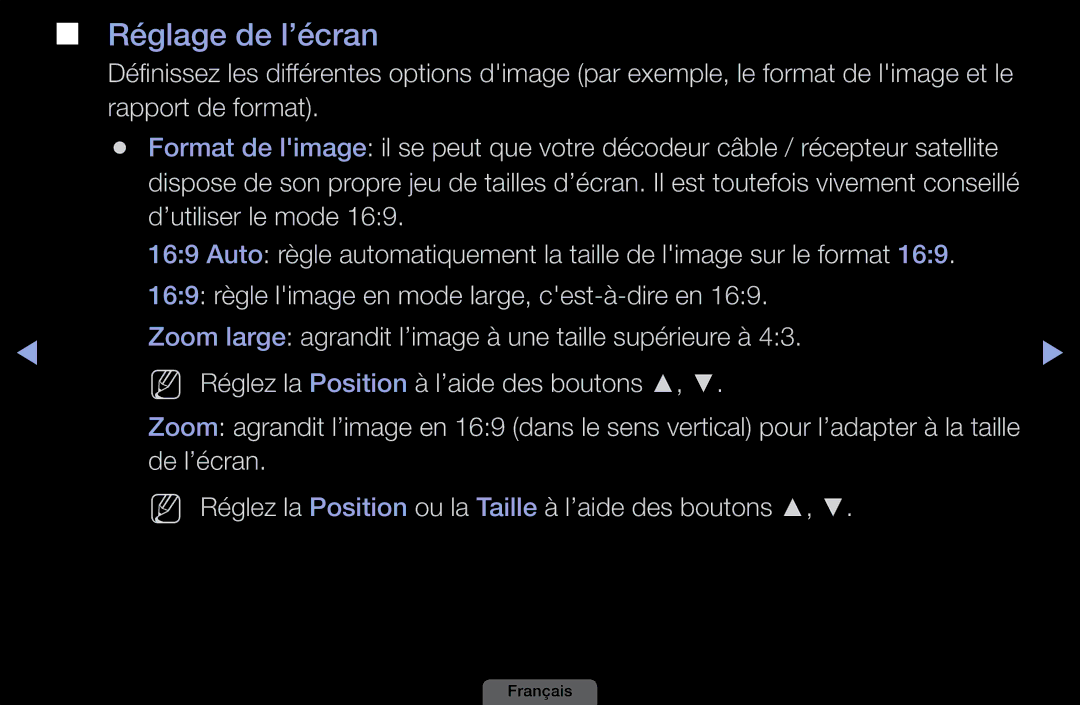 Samsung LH46HEPLGD/EN, LH40HEPLGD/EN manual Réglage de l’écran 