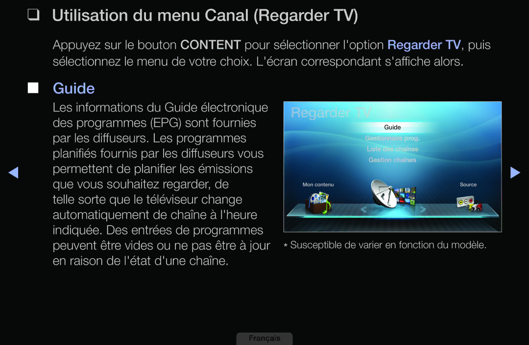 Samsung LH40HEPLGD/EN, LH46HEPLGD/EN manual Utilisation du menu Canal Regarder TV, Guide 