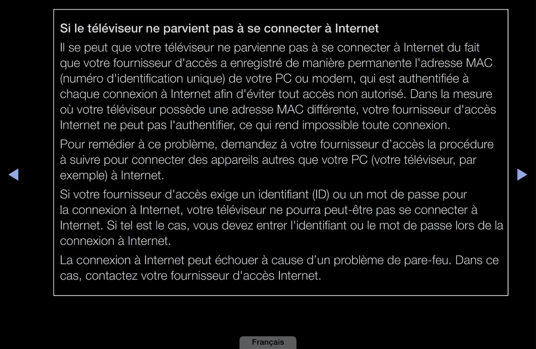 Samsung LH40HEPLGD/EN, LH46HEPLGD/EN manual Si le téléviseur ne parvient pas à se connecter à Internet 