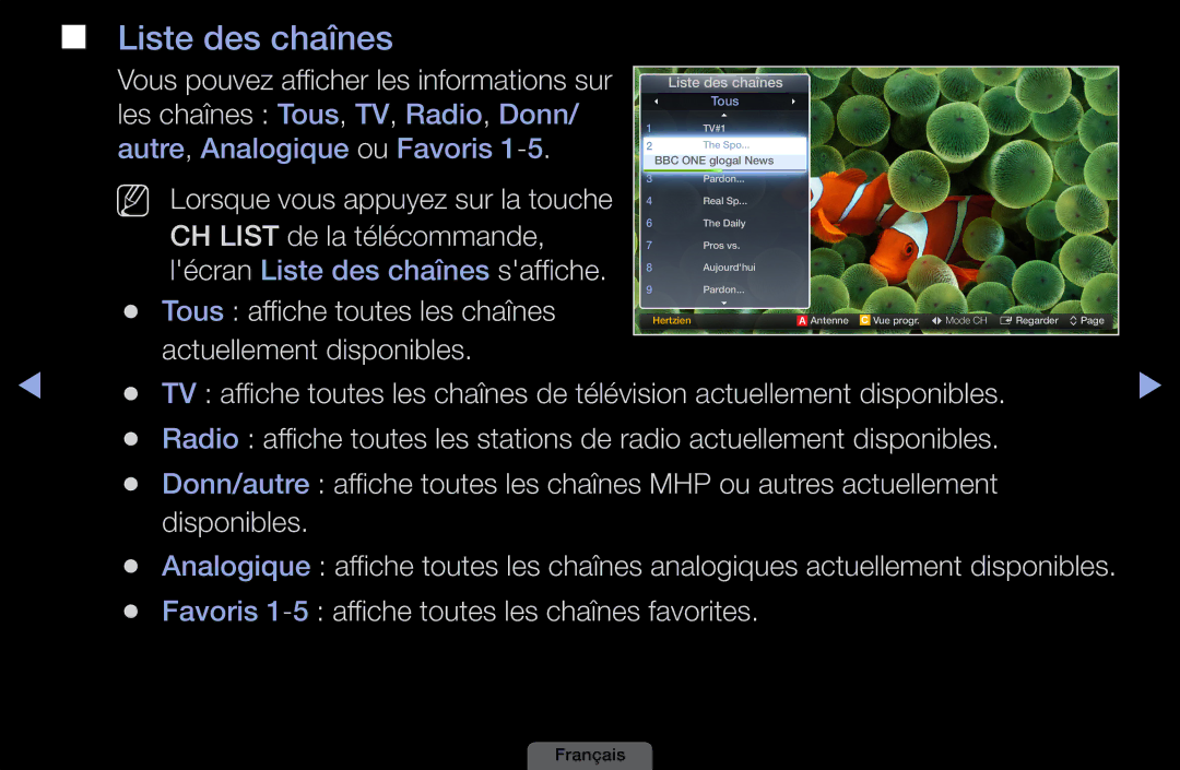 Samsung LH46HEPLGD/EN, LH40HEPLGD/EN manual Liste des chaînes 