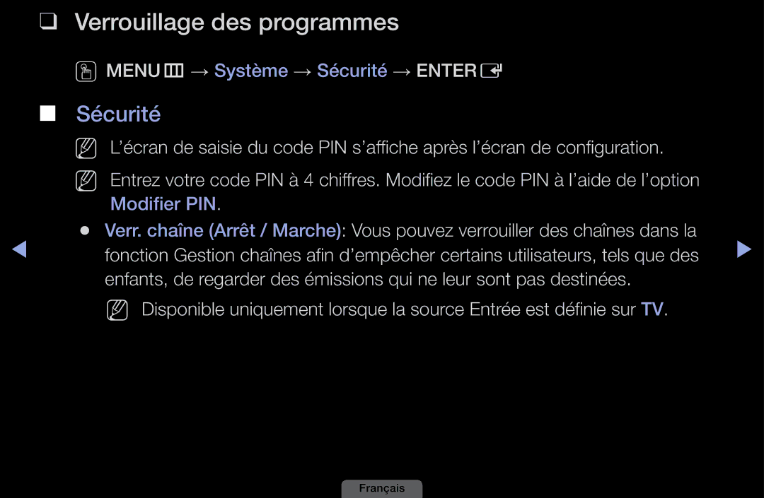 Samsung LH40HEPLGD/EN, LH46HEPLGD/EN manual Verrouillage des programmes, Sécurité 