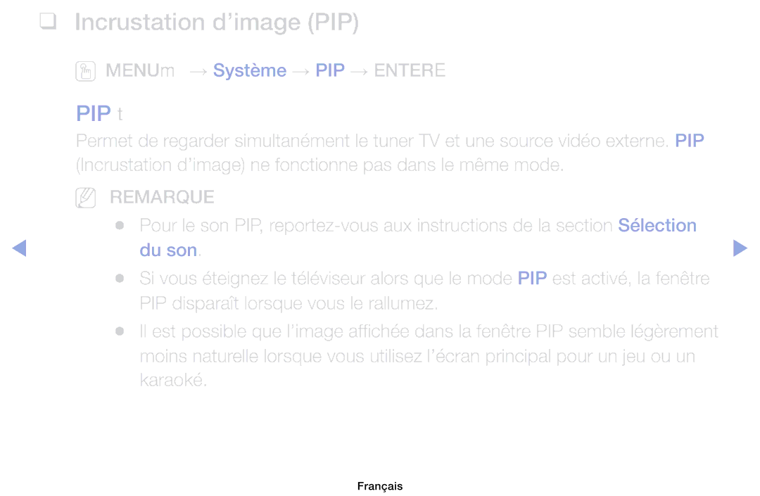 Samsung LH40HEPLGD/EN, LH46HEPLGD/EN manual Incrustation d’image PIP, PIP t 