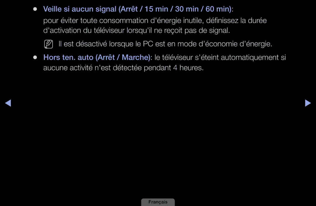 Samsung LH46HEPLGD/EN, LH40HEPLGD/EN manual Veille si aucun signal Arrêt / 15 min / 30 min / 60 min 