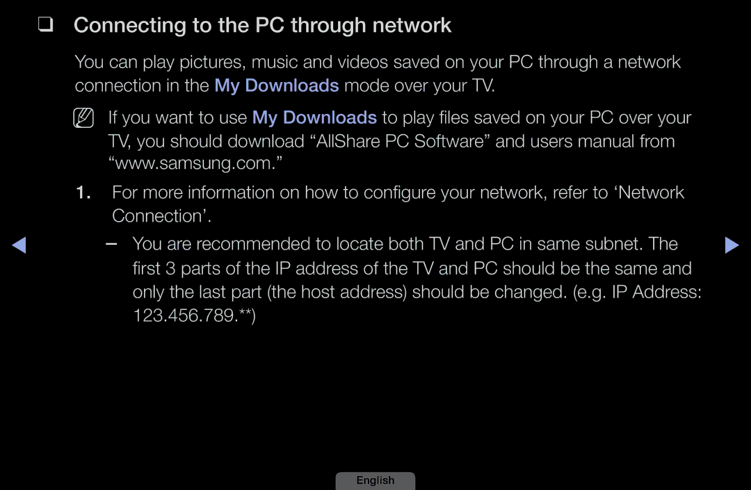 Samsung LH46HEPLGD/EN, LH40HEPLGD/EN manual Connecting to the PC through network 