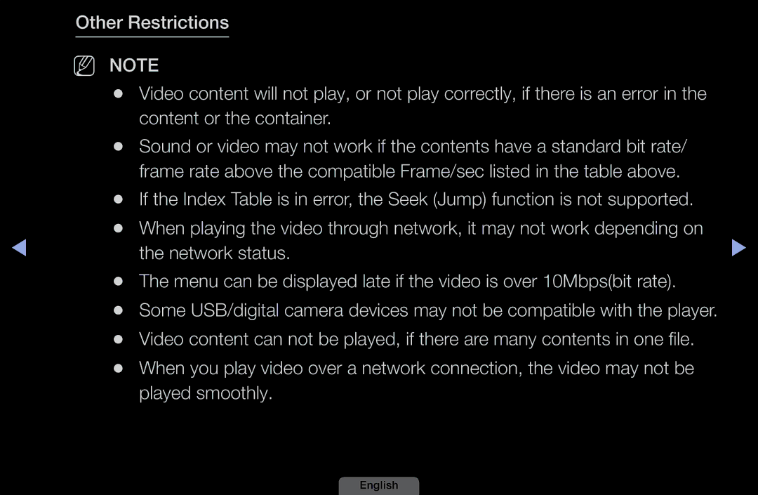 Samsung LH46HEPLGD/EN, LH40HEPLGD/EN manual Other Restrictions, Content or the container, Network status 