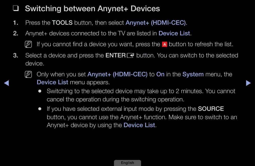 Samsung LH40HEPLGD/EN, LH46HEPLGD/EN manual Switching between Anynet+ Devices 