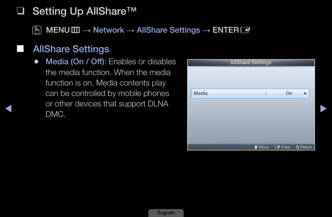 Samsung LH40HEPLGD/EN, LH46HEPLGD/EN manual Setting Up AllShare, Or other devices that support Dlna DMC 