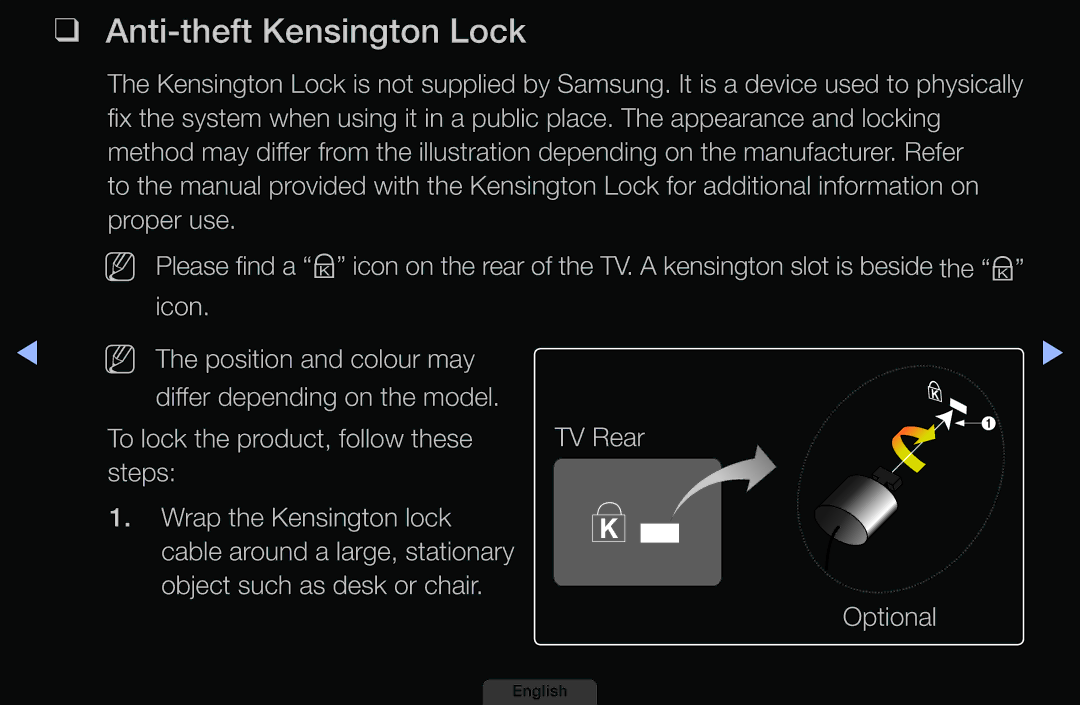 Samsung LH46HEPLGD/EN, LH40HEPLGD/EN manual Anti-theft Kensington Lock 