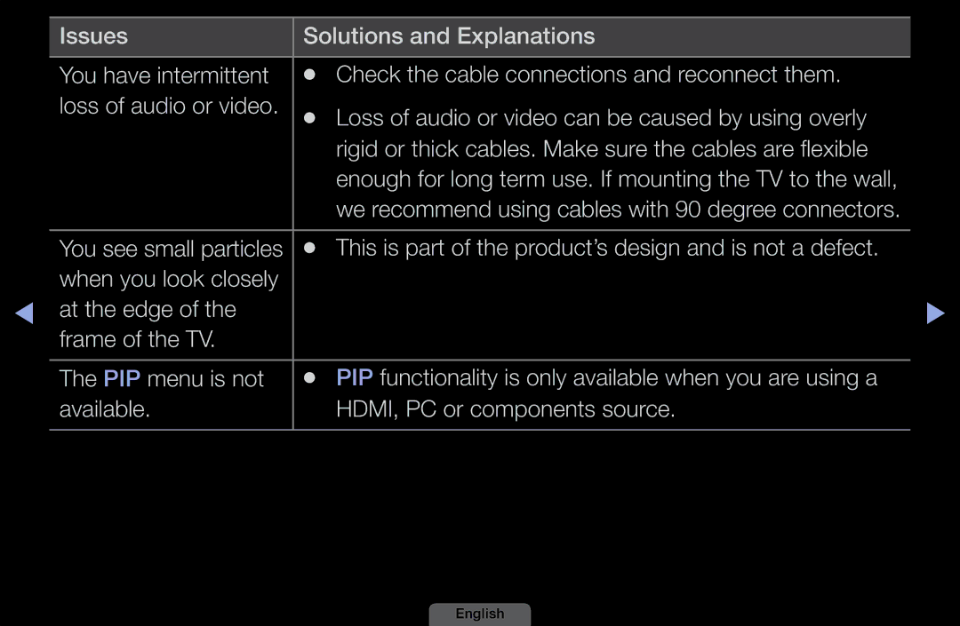 Samsung LH46HEPLGD/EN This is part of the product’s design and is not a defect, Available HDMI, PC or components source 