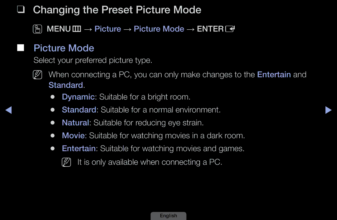 Samsung LH46HEPLGD/EN, LH40HEPLGD/EN manual Changing the Preset Picture Mode 