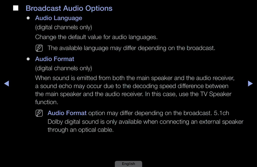 Samsung LH40HEPLGD/EN, LH46HEPLGD/EN manual Broadcast Audio Options 