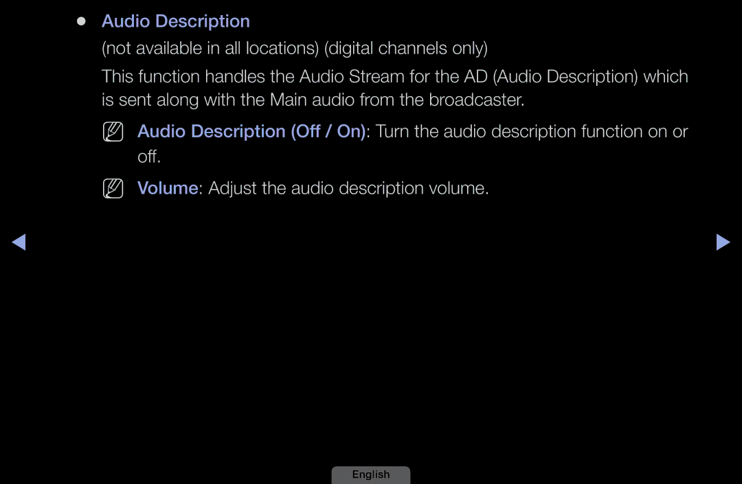 Samsung LH46HEPLGD/EN, LH40HEPLGD/EN manual Audio Description 