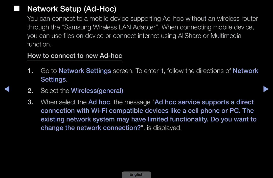 Samsung LH40HEPLGD/EN, LH46HEPLGD/EN manual Network Setup Ad-Hoc 