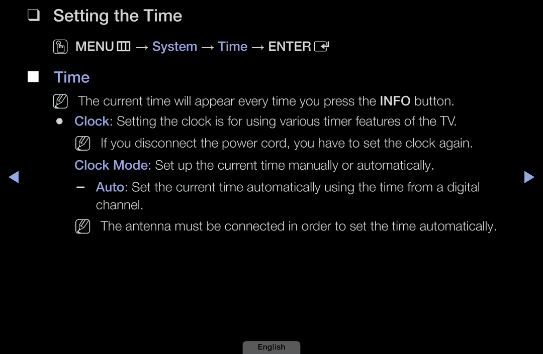 Samsung LH46HEPLGD/EN, LH40HEPLGD/EN manual Setting the Time, OMENUm → System → Time → Entere 