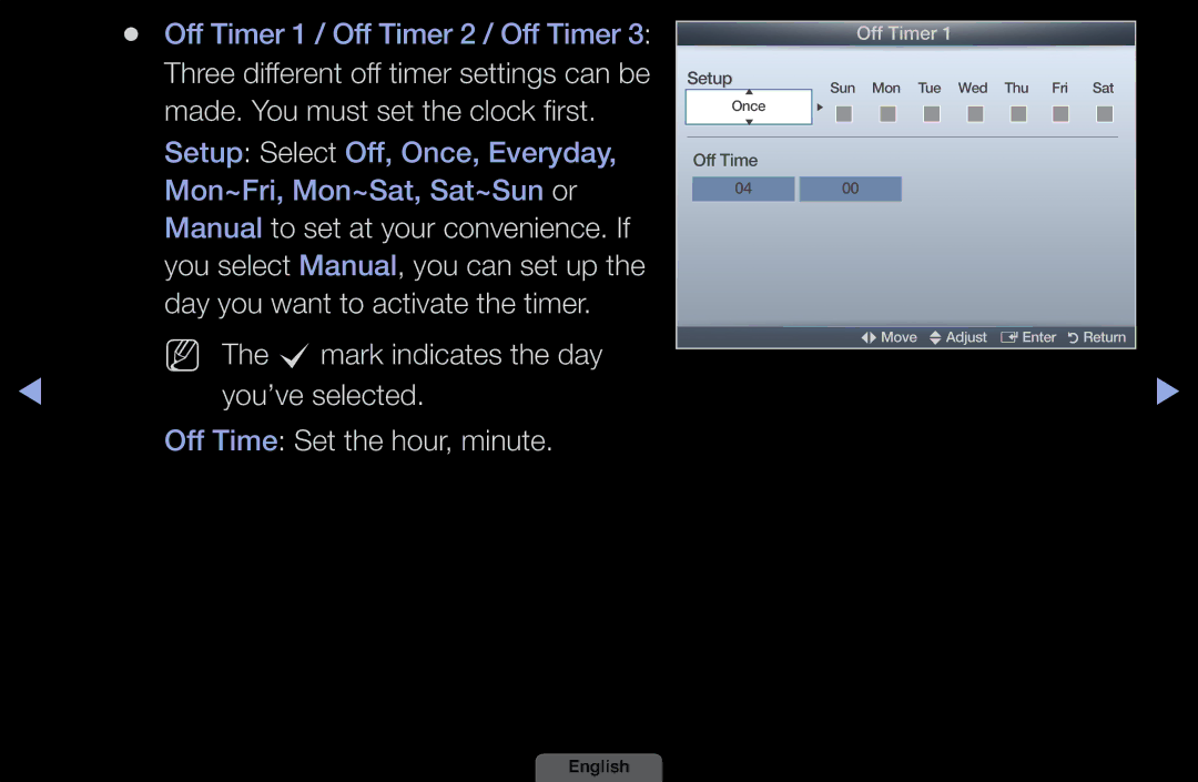 Samsung LH46HEPLGD/EN, LH40HEPLGD/EN manual You’ve selected, Off Time Set the hour, minute 