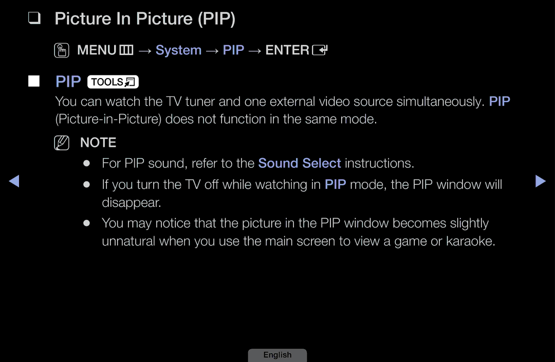 Samsung LH40HEPLGD/EN, LH46HEPLGD/EN manual Picture In Picture PIP, PIP t, OMENUm → System → PIP → Entere 