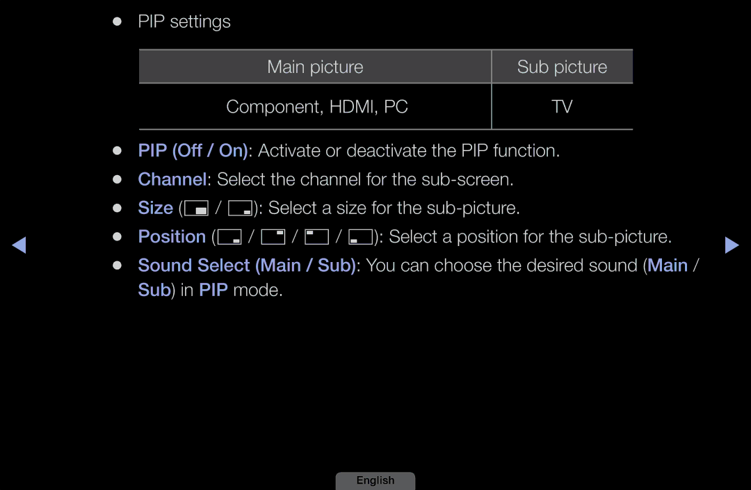 Samsung LH46HEPLGD/EN, LH40HEPLGD/EN manual PIP settings Main picture Sub picture 