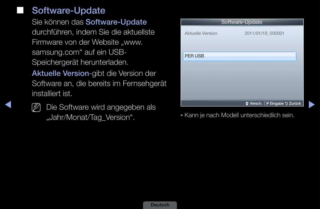 Samsung LH40HEPLGD/EN, LH46HEPLGD/EN manual Software-Update, NN Die Software wird angegeben als „Jahr/Monat/TagVersion 