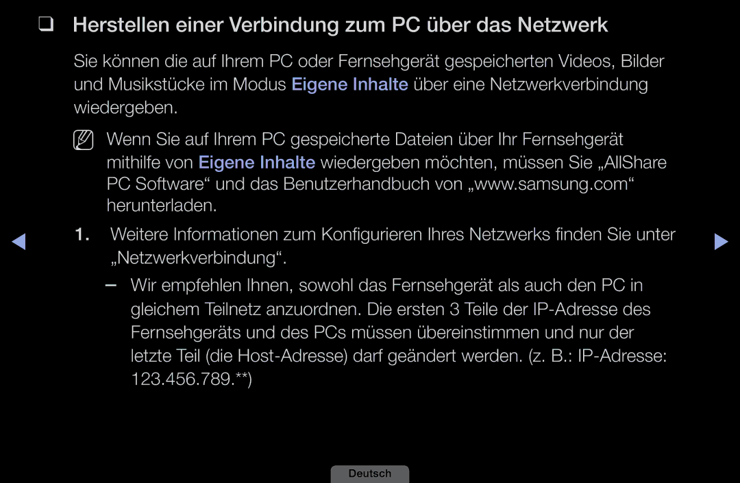 Samsung LH46HEPLGD/EN, LH40HEPLGD/EN manual Herstellen einer Verbindung zum PC über das Netzwerk 