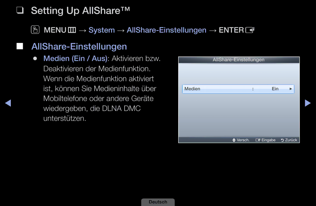 Samsung LH40HEPLGD/EN, LH46HEPLGD/EN manual Setting Up AllShare, AllShare-Einstellungen 