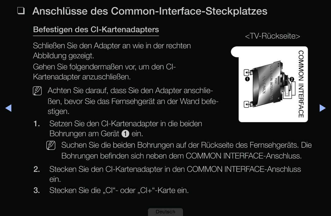 Samsung LH46HEPLGD/EN, LH40HEPLGD/EN manual Anschlüsse des Common-Interface-Steckplatzes 