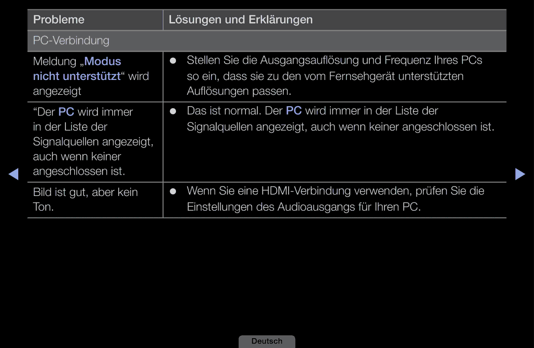 Samsung LH40HEPLGD/EN, LH46HEPLGD/EN manual So ein, dass sie zu den vom Fernsehgerät unterstützten 