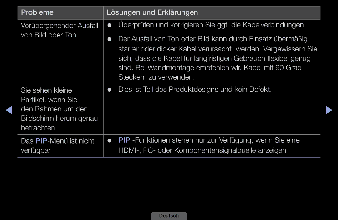 Samsung LH46HEPLGD/EN, LH40HEPLGD/EN manual Sind. Bei Wandmontage empfehlen wir, Kabel mit 90 Grad 